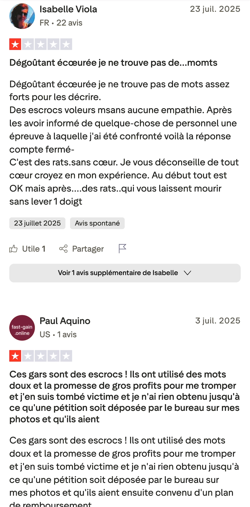 Avis tr&egrave;s critique publi&eacute; sur Trustpilot &agrave; propos de Jackpot Bob par une joueuse, &eacute;voquant un compte ferm&eacute; sans explication, un manque total d&rsquo;empathie du support et qualifiant le casino d&rsquo;escroc, avec une note de 1 &eacute;toile.