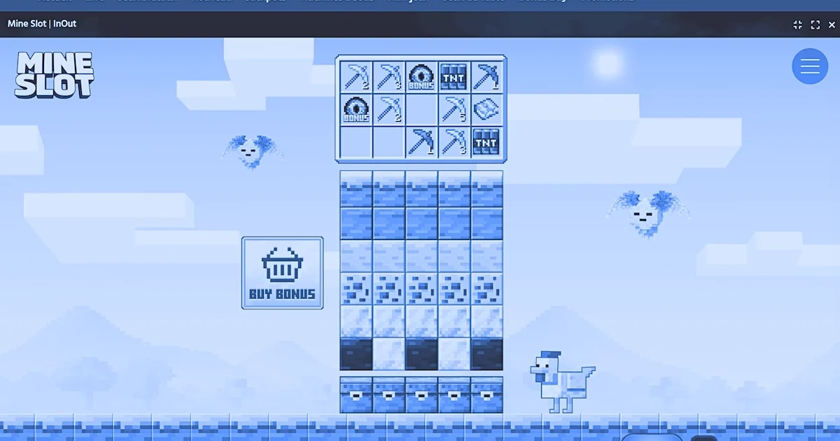 la machine à sous Mine Slot sur Brutal Casino qui montre le plateau de jeu pixelisé, le personnage poulet, le bouton Buy Bonus et la balance de 1 000 000 dollars