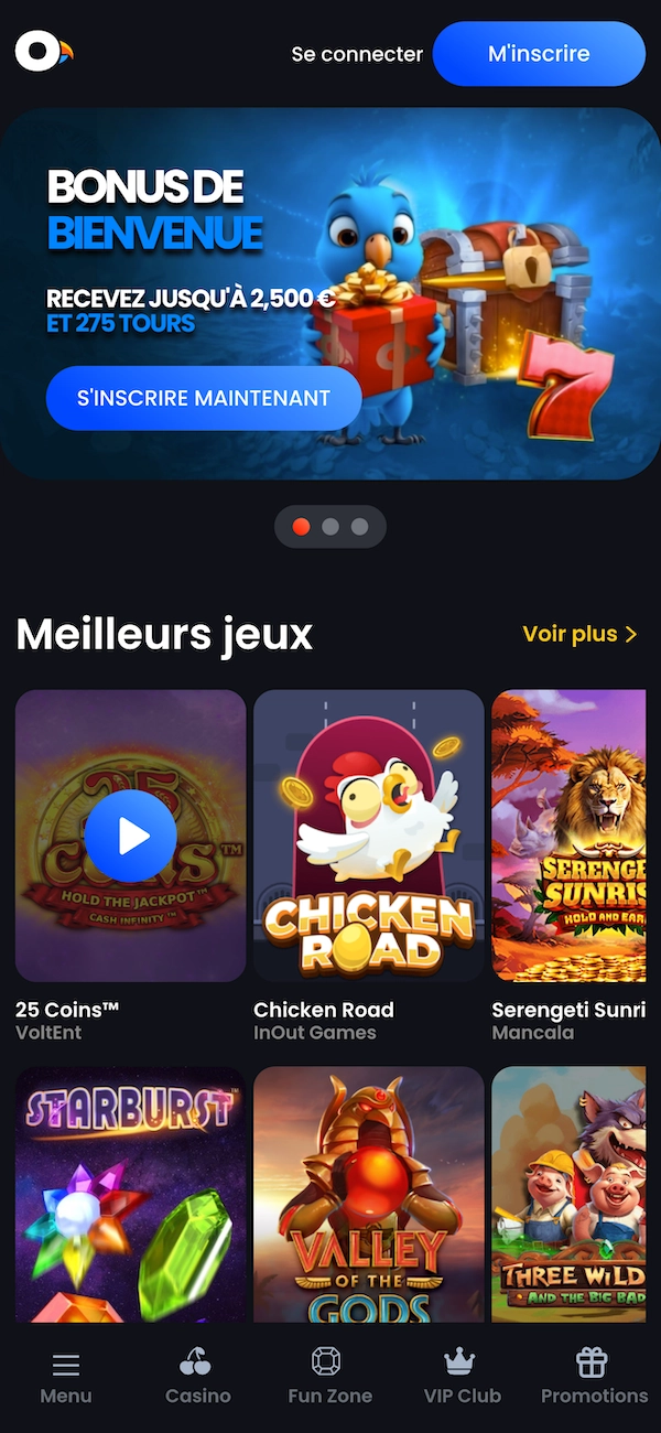 Version mobile de MonacoJack sur iPhone montrant la page d&rsquo;accueil, bonus de bienvenue, meilleurs jeux et menu bas casino, VIP et promotions.