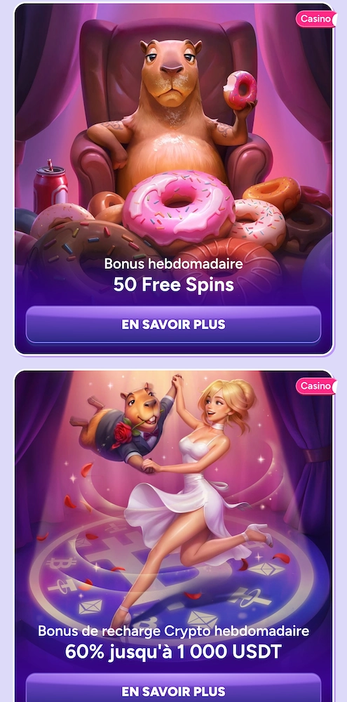 page promotions du casino Spinbara avec bonus hebdomadaires, free spins et offres crypto